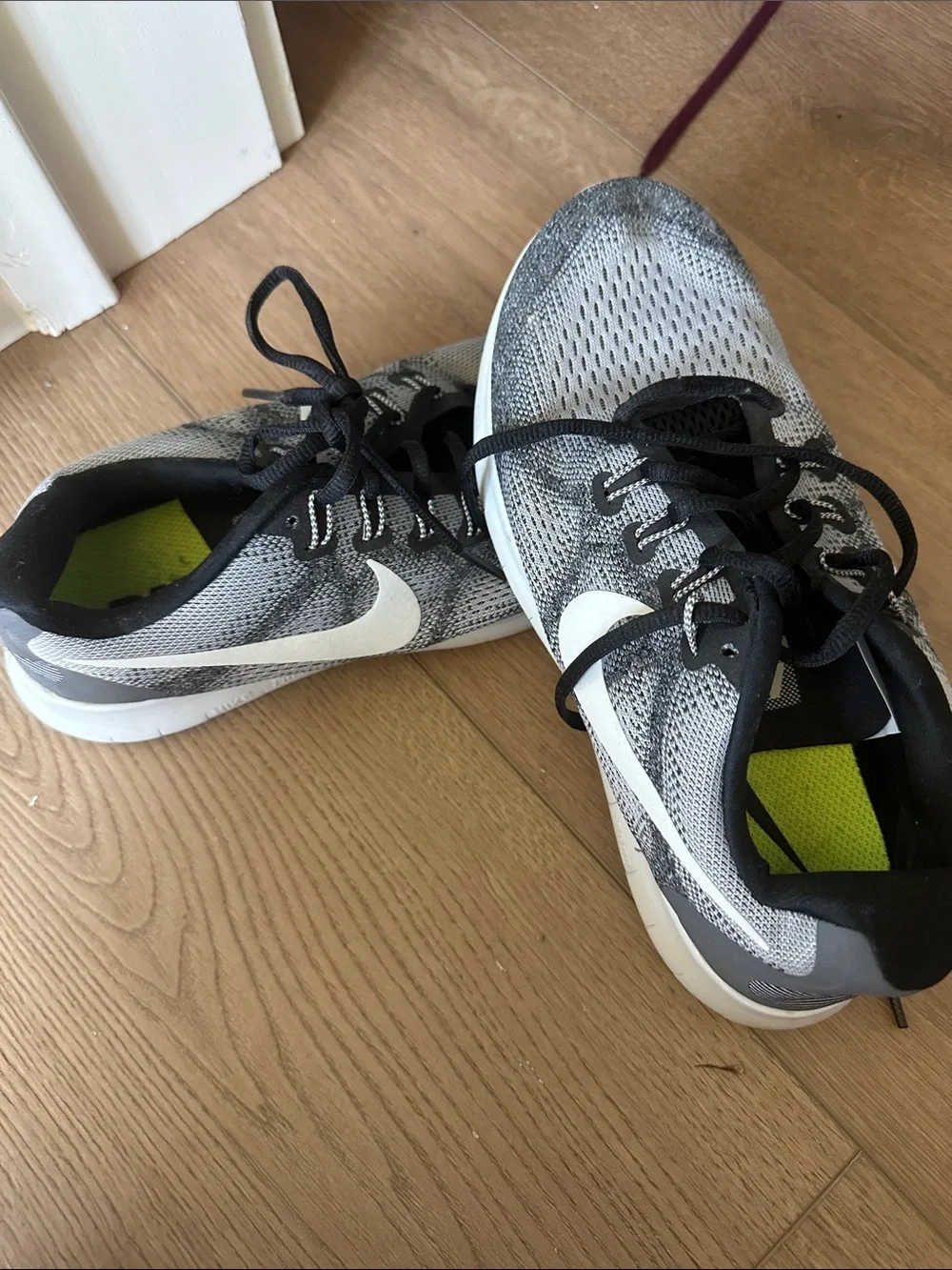 Nike Grey and Black Knit Sneakers with White Swoosh